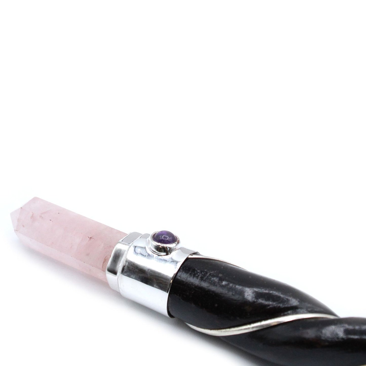Twisted Healing Wand – Silver Rose Quartz Sphere for Love & Healing