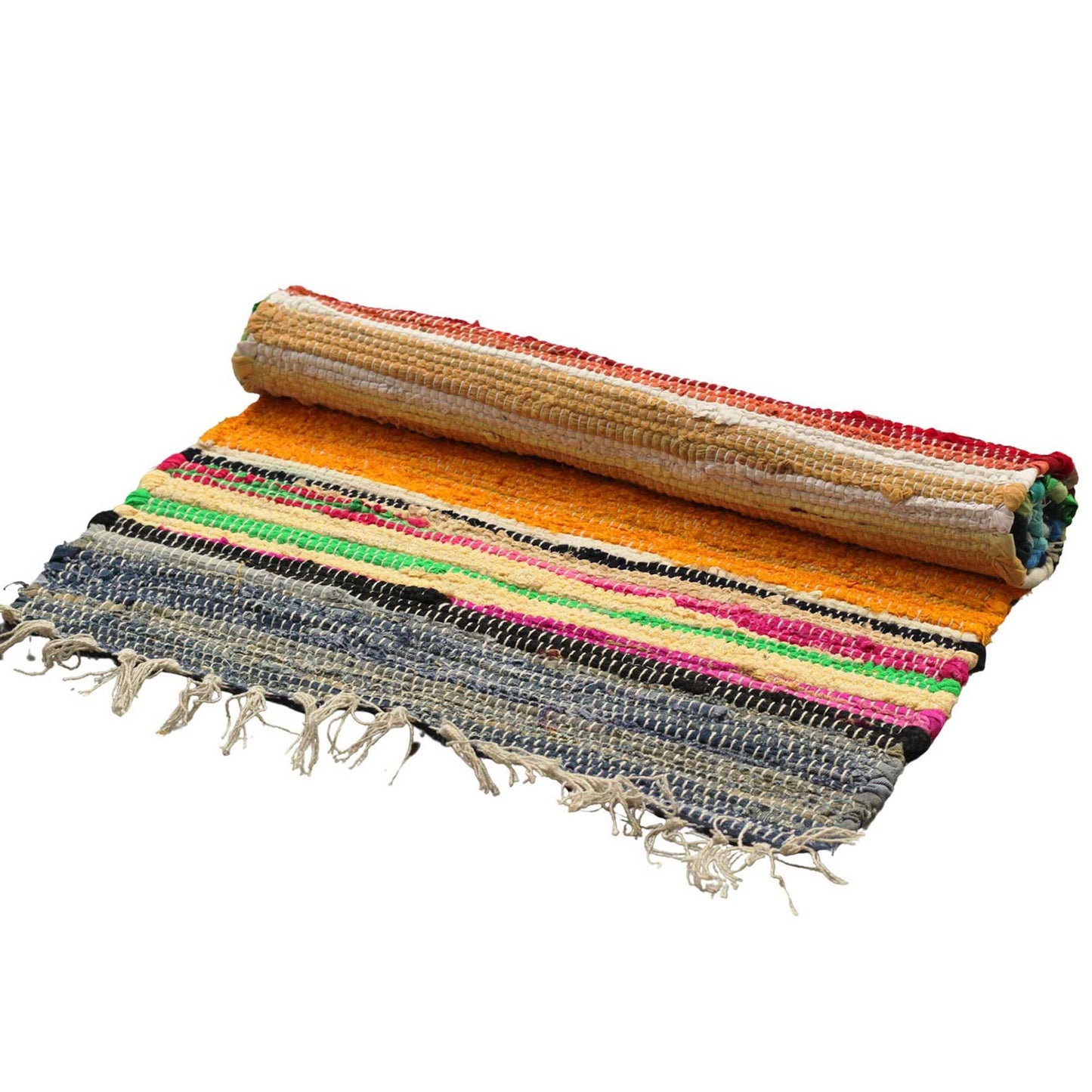 Indian Rag Rugs handmade in India from recycled cotton textiles. Colourful, eco-friendly and soft underfoot, perfect for adding warmth and style to any room.