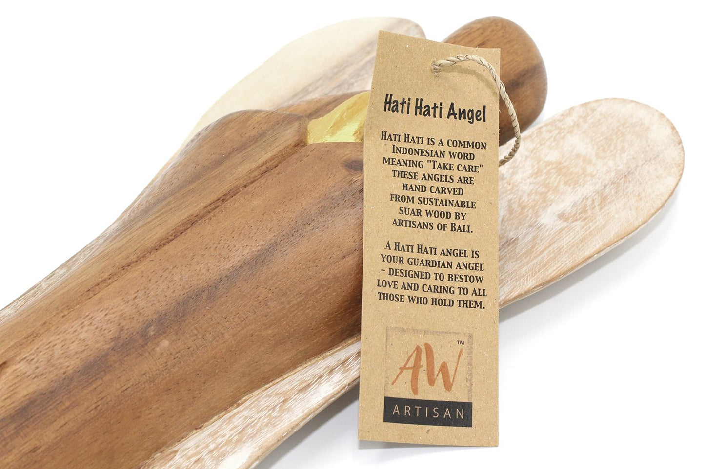 Hati-Hati Friendship Angel 20cm – Hand-Carved Wooden Angel of Care and Companionship