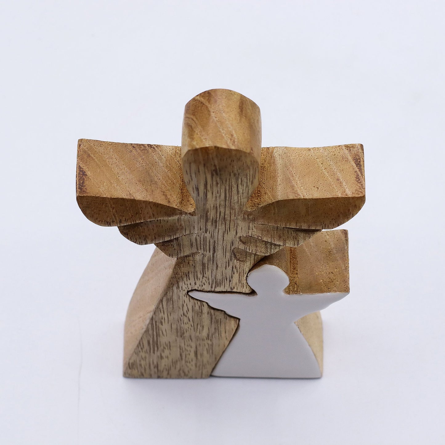 Mango Wood Angel in Angel – White Enamel Detail