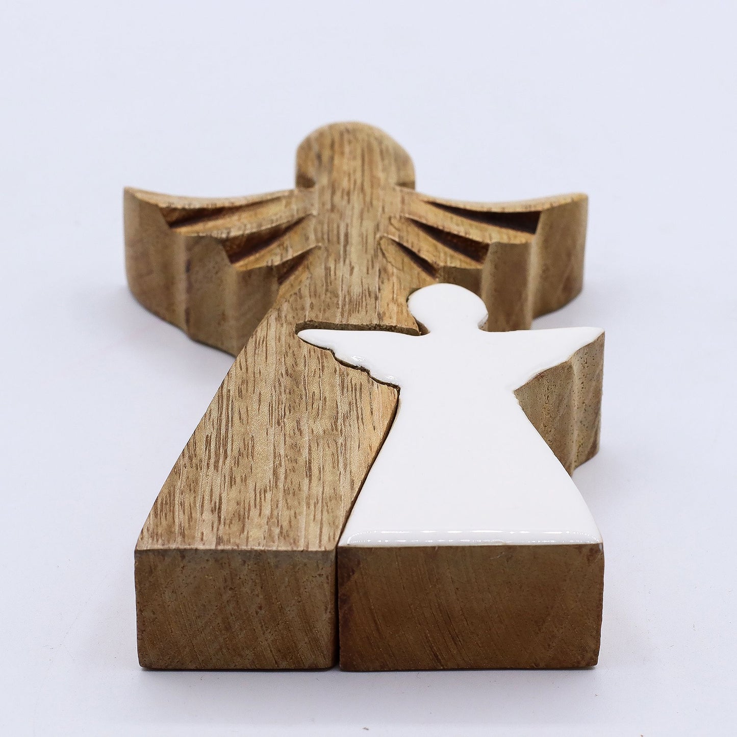 Mango Wood Angel in Angel – White Enamel Detail