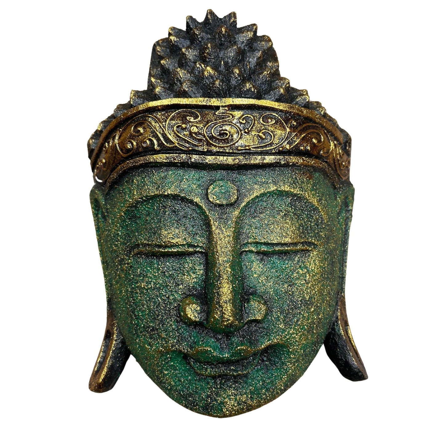 Buddha Head Statue – 25cm Green Shine Finish | Handcrafted Wooden Home Décor Symbol of Harmony & Renewal