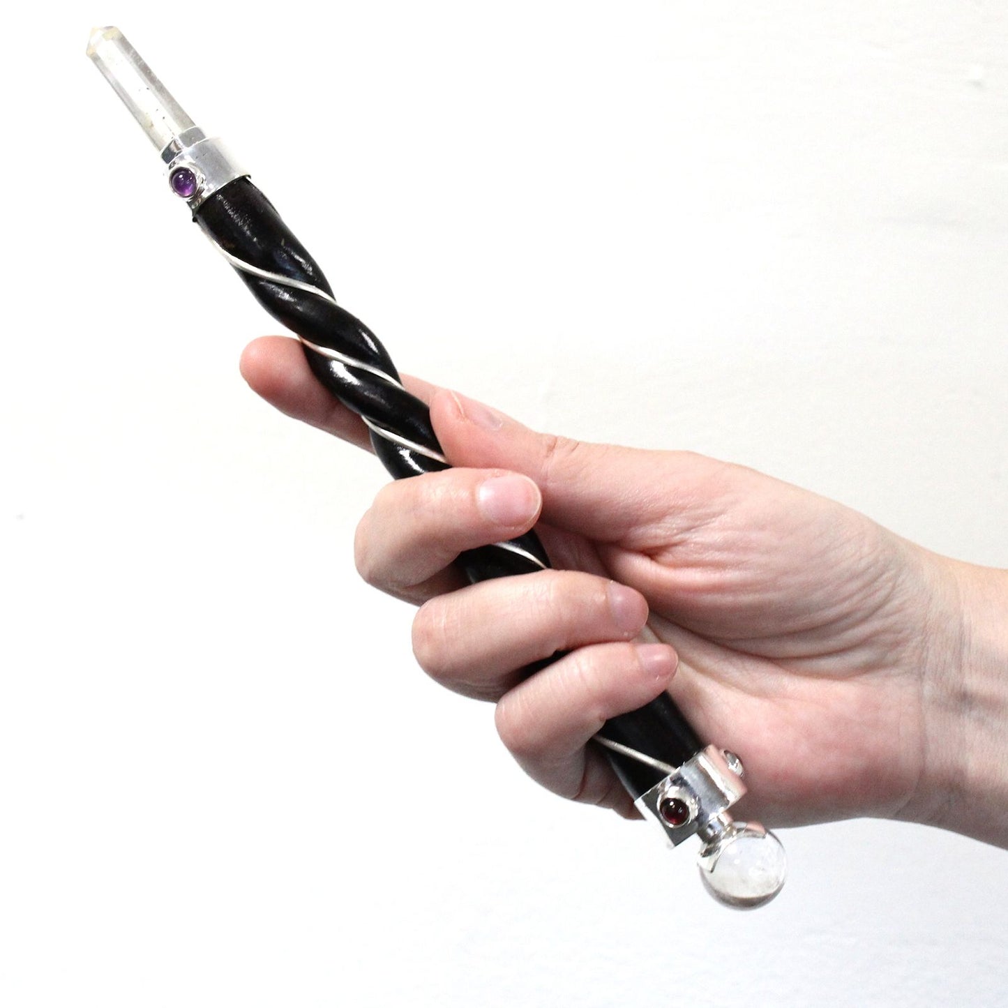 Twisted Healing Wand – Silver Amethyst Sphere for Intuition & Calm