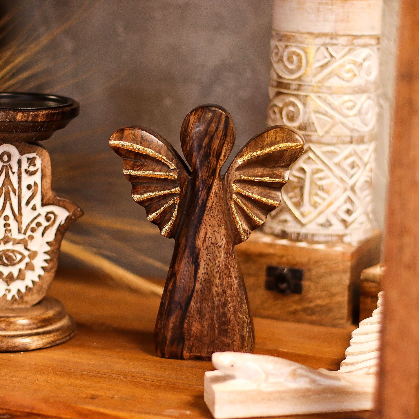 Large Mango Wood Angel – Gold Decor