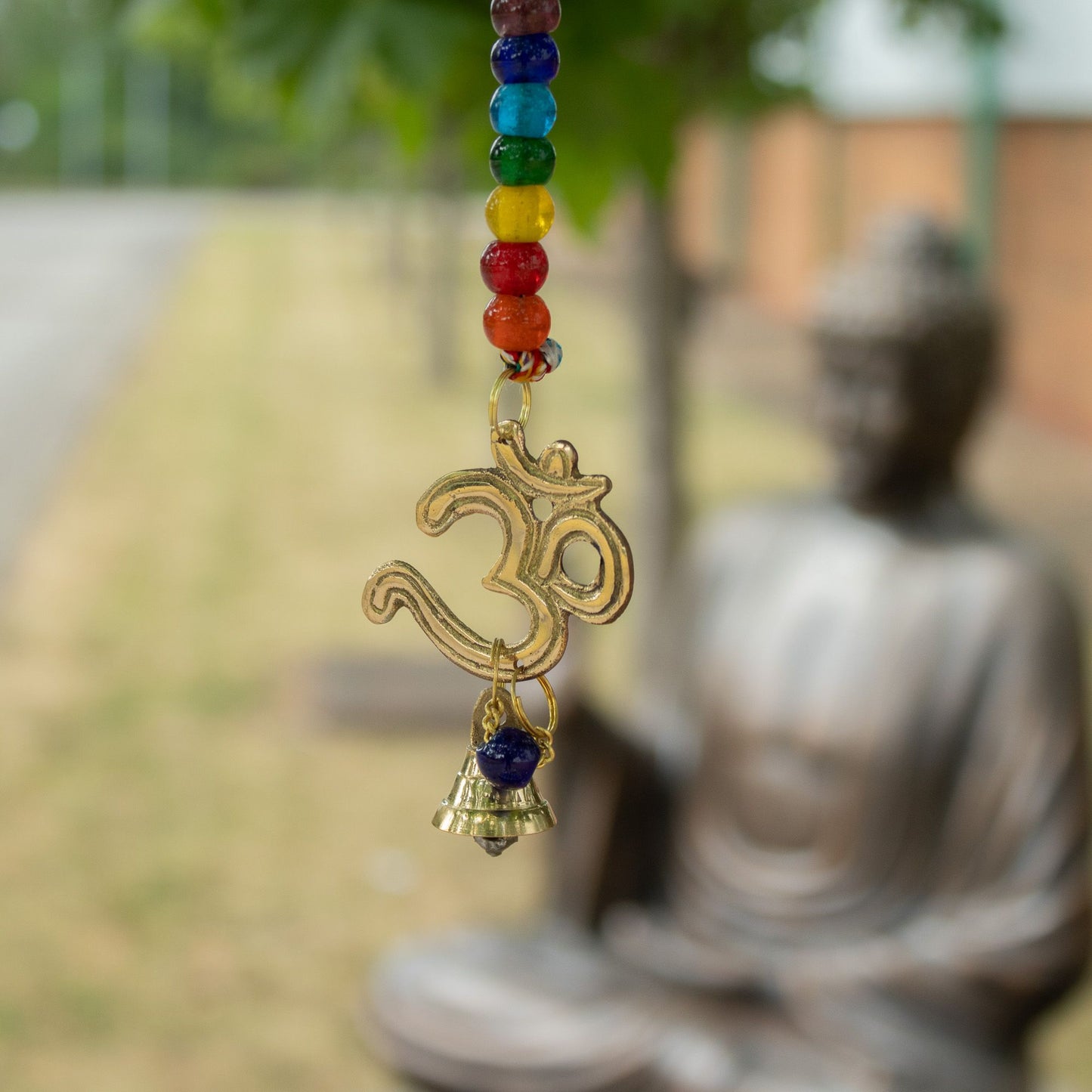 Indian Chimes - Brass OM with Chakra Beads String Bells 53cm