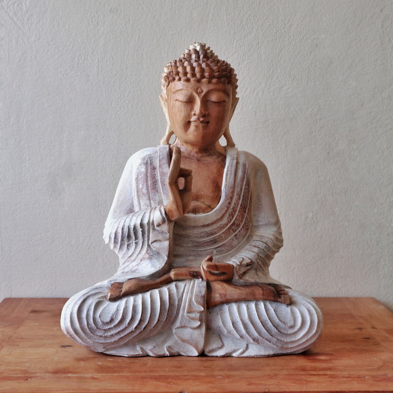 Buddha Statue Whitewash – 30cm Teaching Transmission