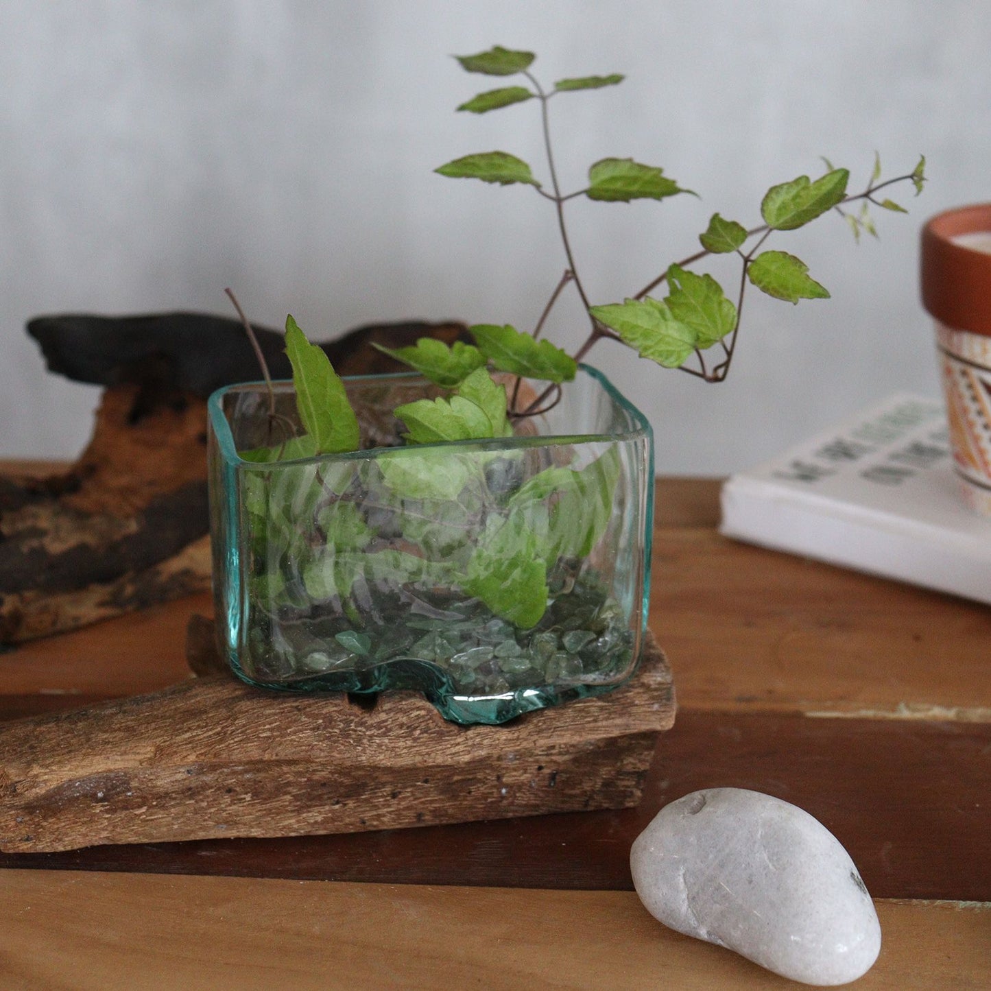Molten Glass Tank on Wood with Stand – Medium Bowl