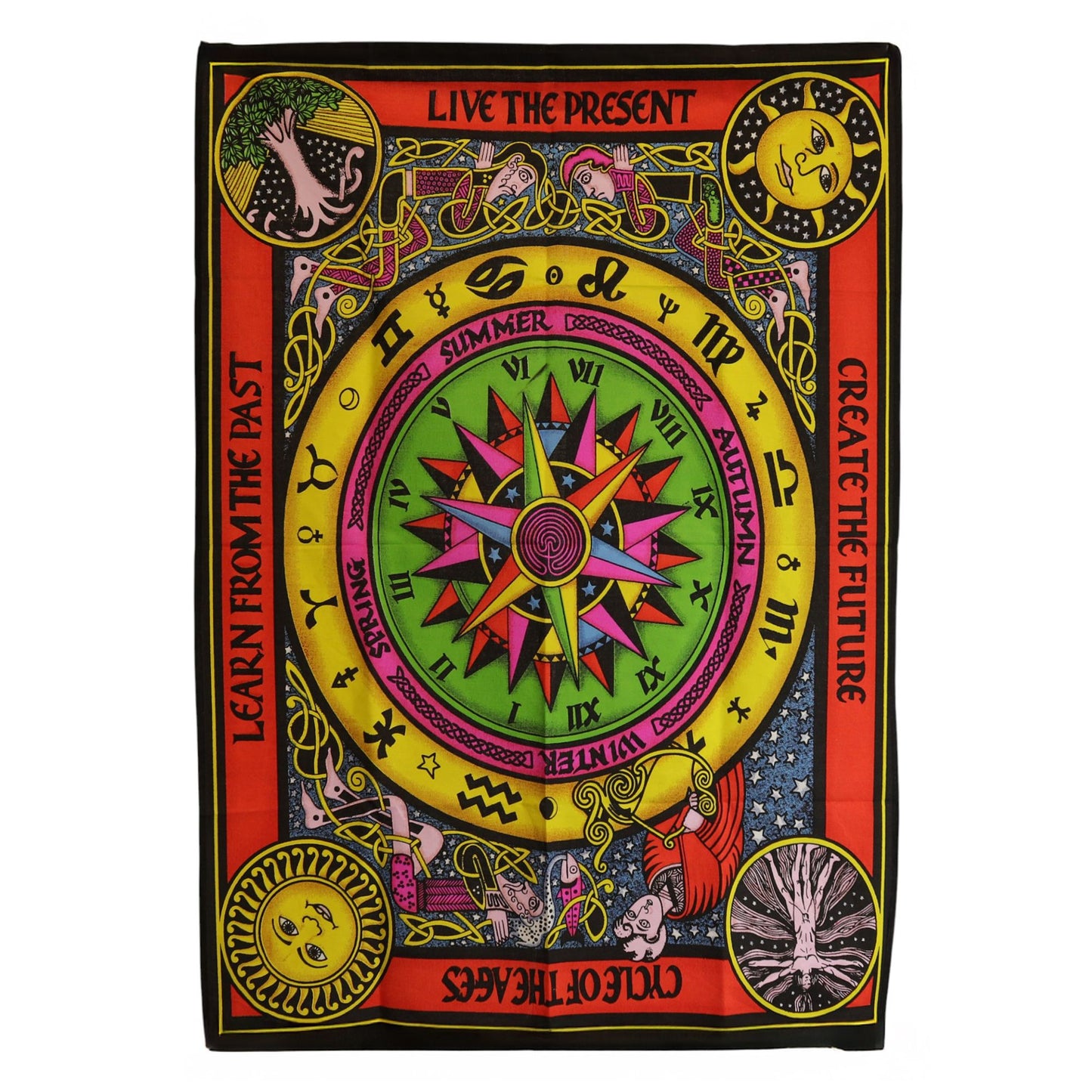 Honor the eternal flow of creation with this Circle of Life Cotton Wall Art, a beautiful tapestry designed to evoke harmony, balance, and the interconnected nature of all things. Featuring intricate symbolic detailing, rich colours, and a rhythmic circular design, this piece radiates spiritual depth and grounding energy.
Handmade in India and sized at 70 x 110 cm, this lightweight cotton hanging is easy to display and perfect for meditation rooms, yoga spaces, healing studios, bedrooms, or any area where y