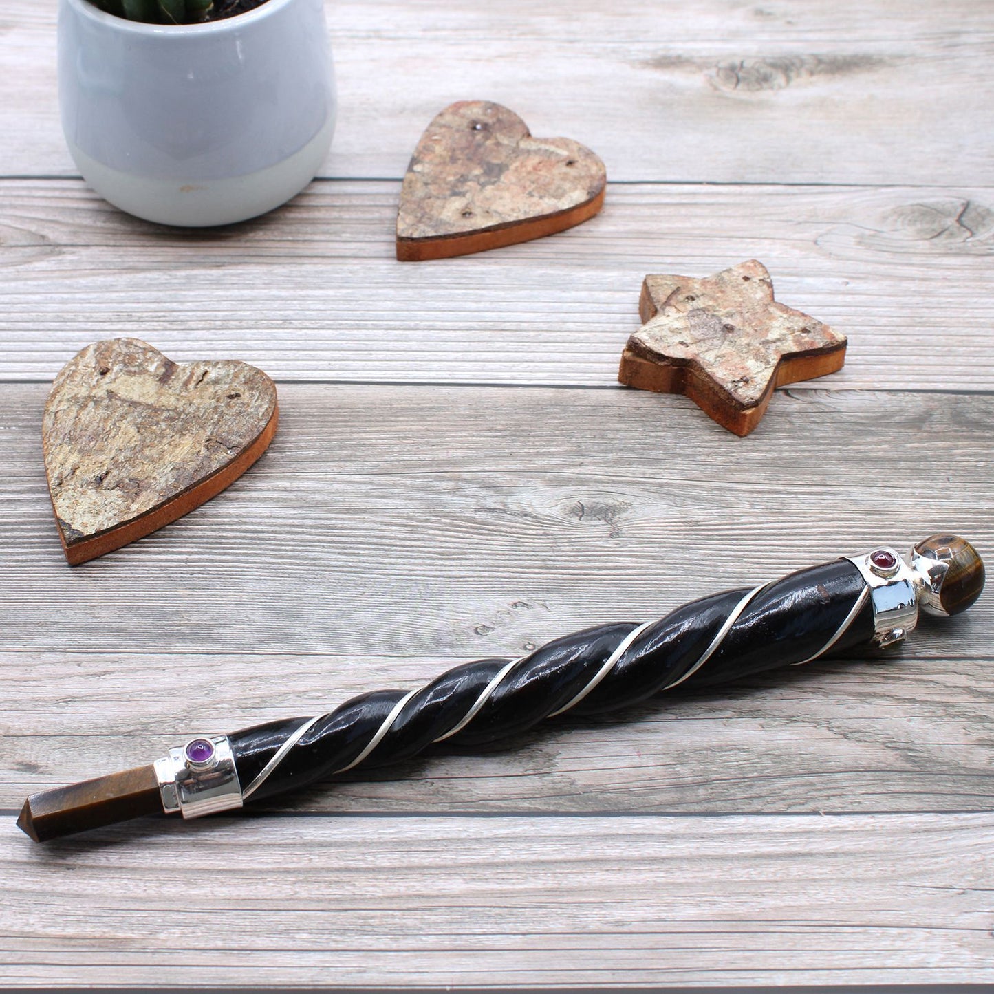 Twisted Healing Wand – Copper Tiger Eye Star for Protection & Focus
