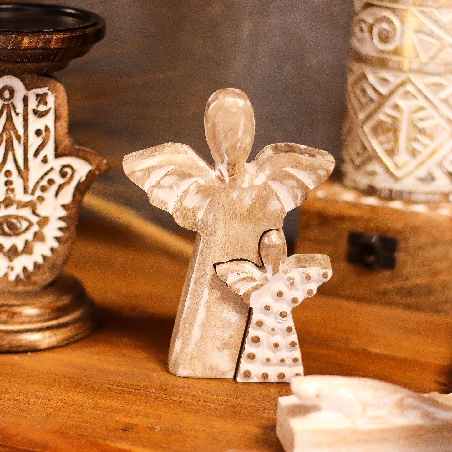 Mango Wood Angel in Angel – Whitewash Finish