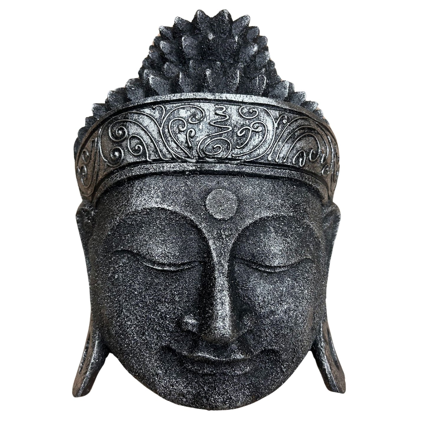 Buddha Head Statue – 25cm Silver Shine Finish | Handcrafted Wooden Home Décor Symbol of Peace & Clarity