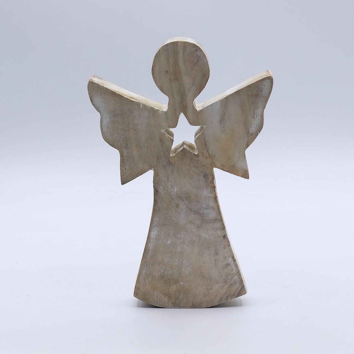 Mango Wood Angel – Whitewash with Star Cut-Out