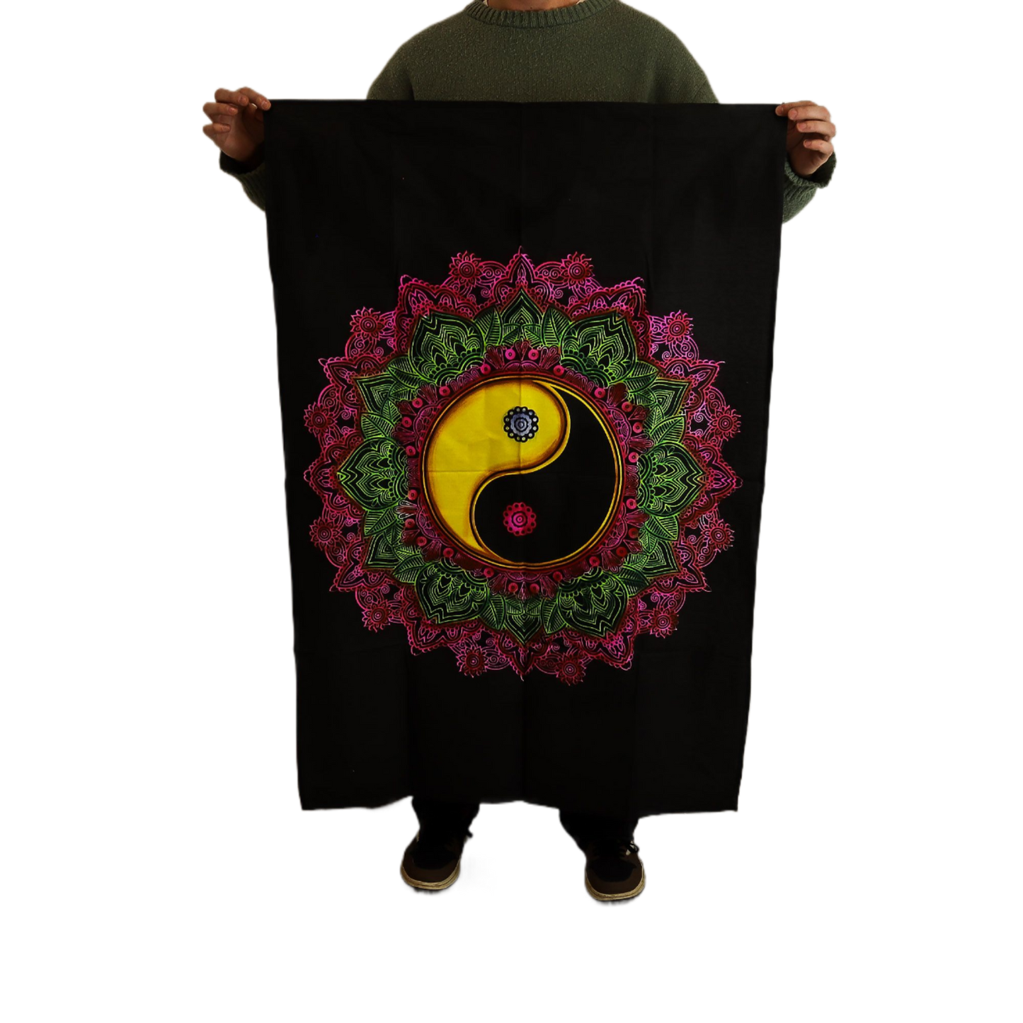 Ying & Yang Mandala Cotton Wall Art – 70x110cm Balance & Harmony Tapestry