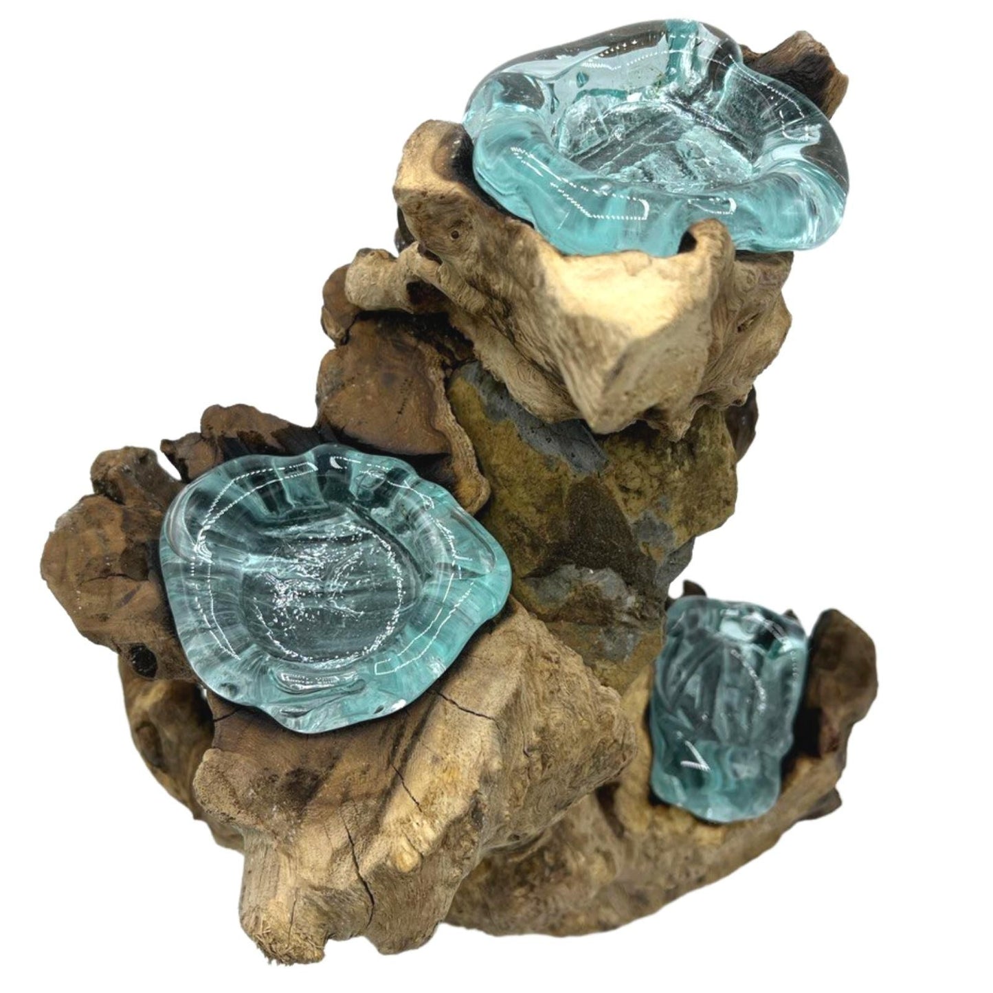 Molten Glass Triple Candle Holder on Wood – Handmade Eco Decor