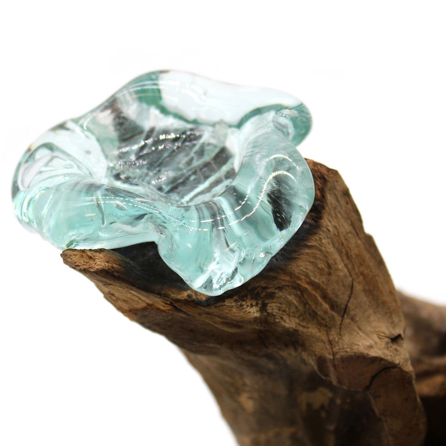 Molten Glass Triple Candle Holder on Wood – Handmade Eco Decor