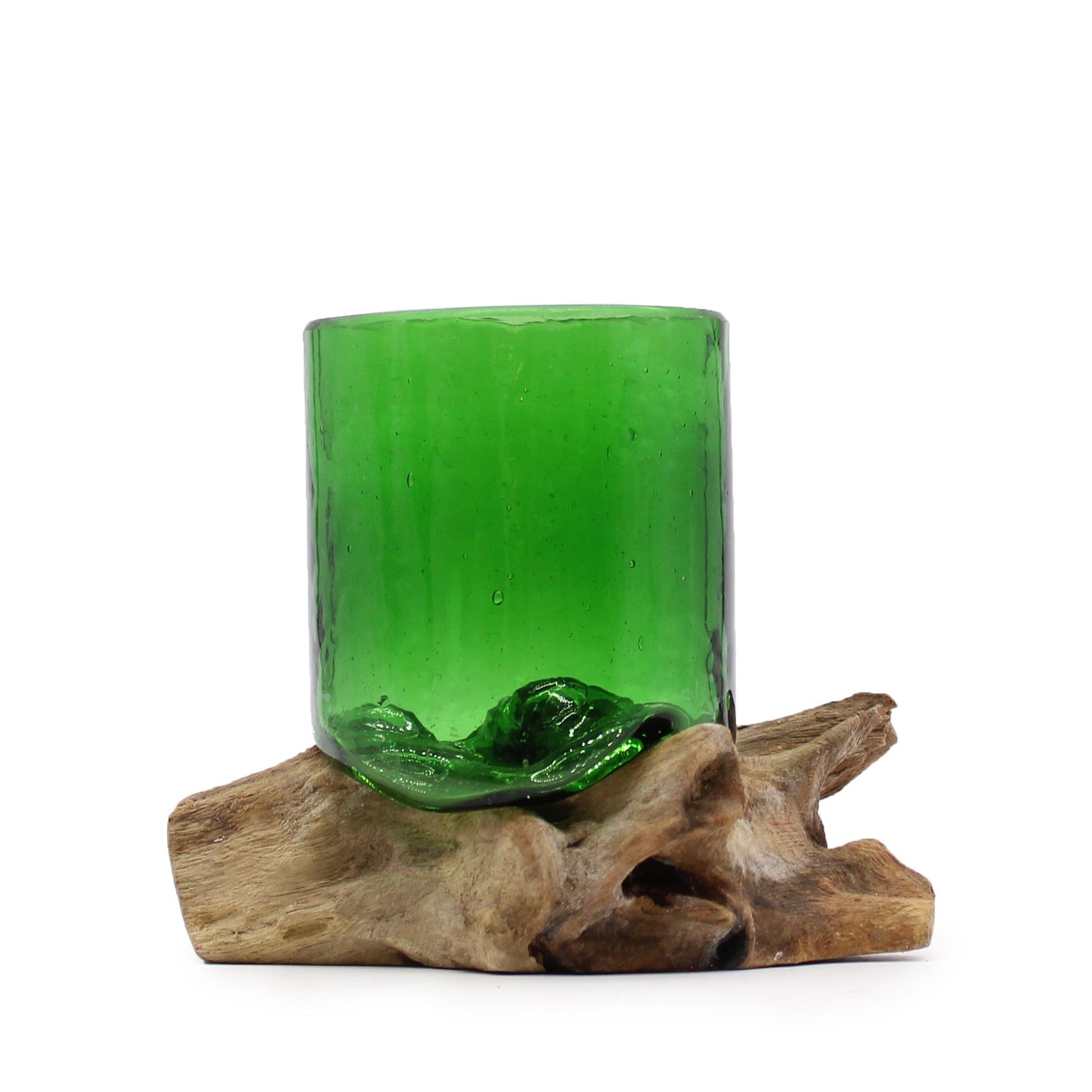 Molten Recycled Beer Bottles Glass on Wood – Eco-Friendly Art