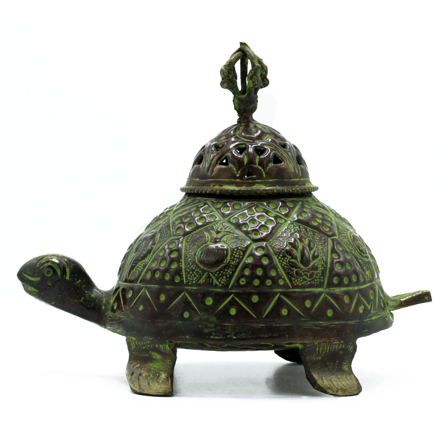 The Turtle has walked the earth since the beginning of time, carrying the wisdom of the ancestors and the grounding power of the earth itself. This Brass Verdigris Tibetan Turtle Incense Holder from Buddha-Buddha is more than a vessel for incense—it is a guardian spirit, a keeper of longevity, and a channel for sacred smoke.