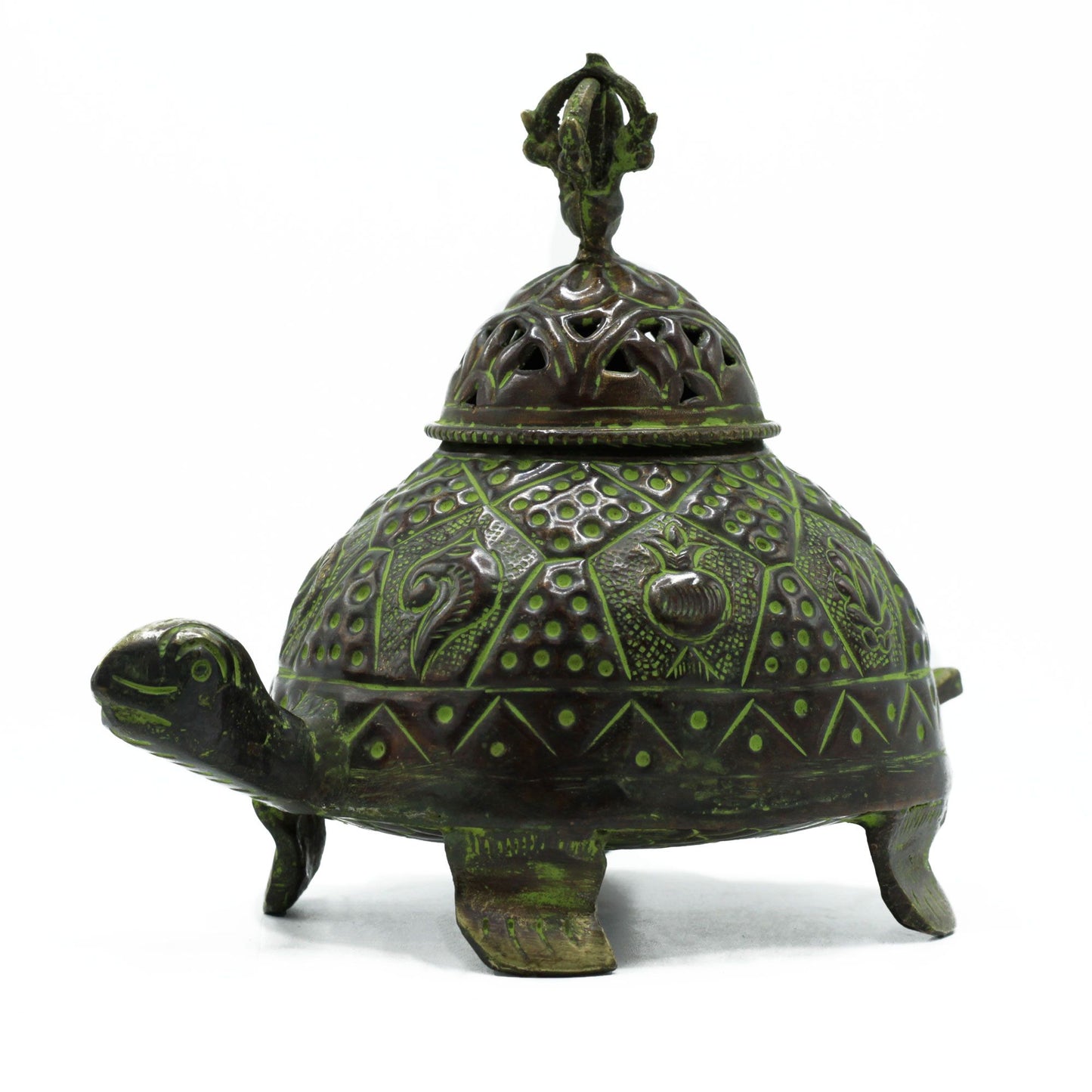 Brass Verdigris Tibetan Turtle Incense Holder – Large