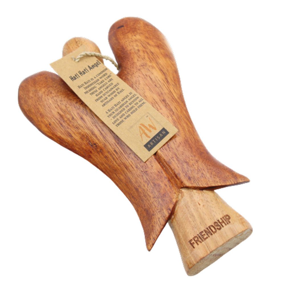 Hati-Hati Friendship Angel 15cm – Hand-Carved Wooden Angel of Care and Companionship