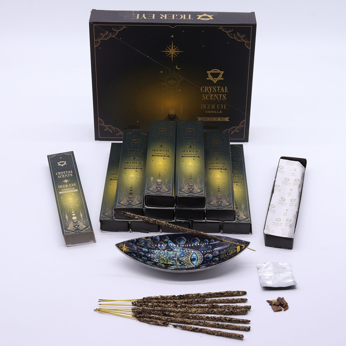 Vanilla Smudge Incense with Tiger Eye – Comforting Ritual Aroma Set