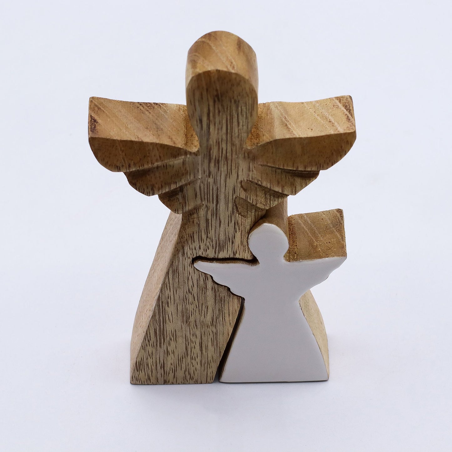 Mango Wood Angel in Angel – White Enamel Detail