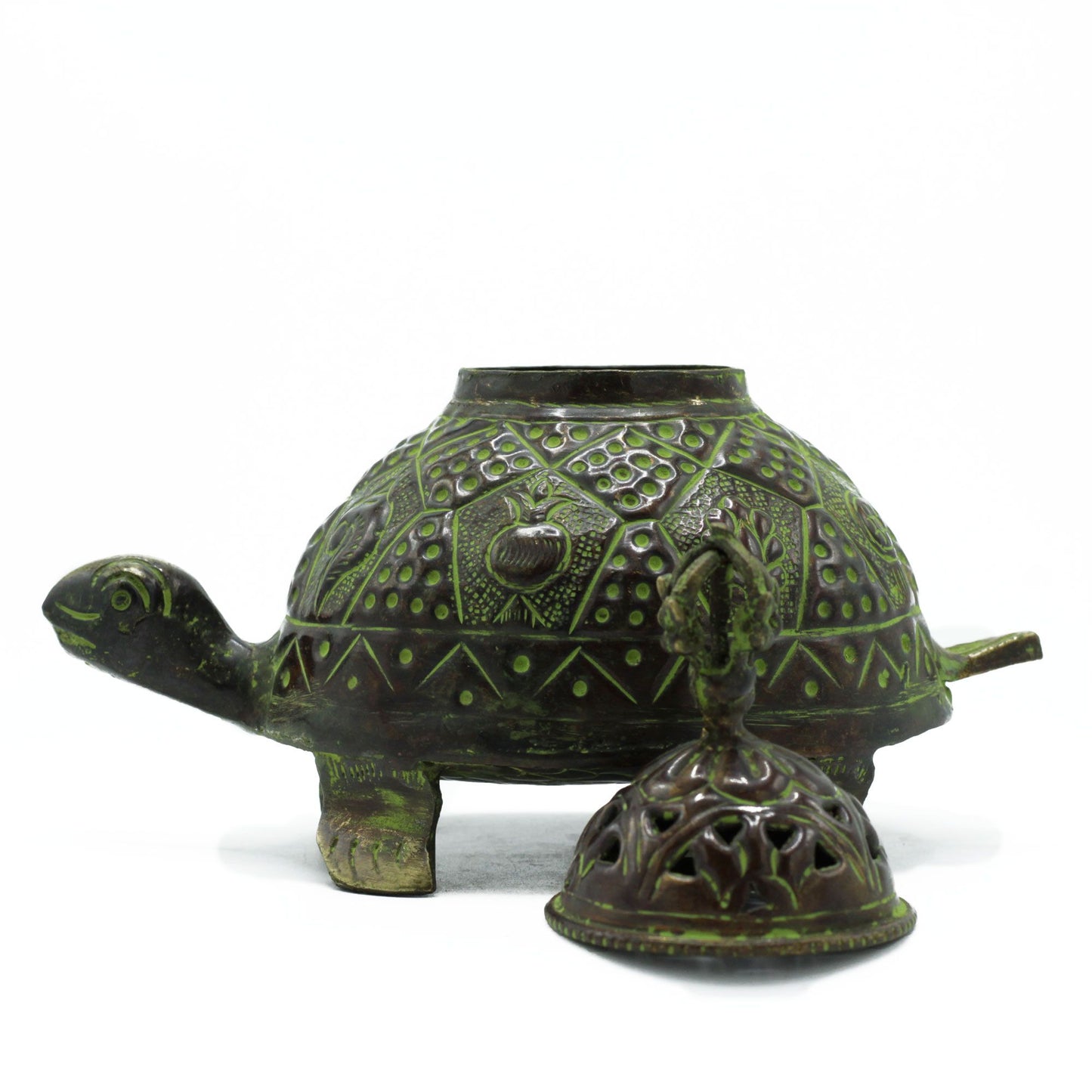 Brass Verdigris Tibetan Turtle Incense Holder – Large