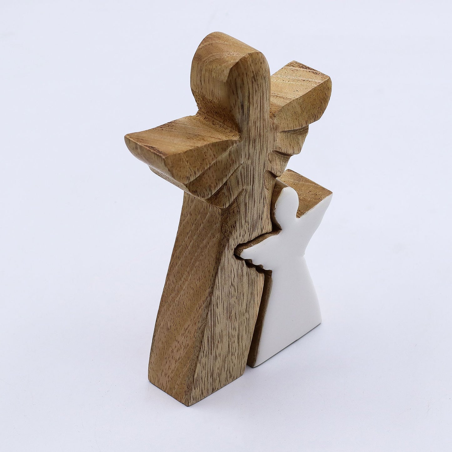 Mango Wood Angel in Angel – White Enamel Detail