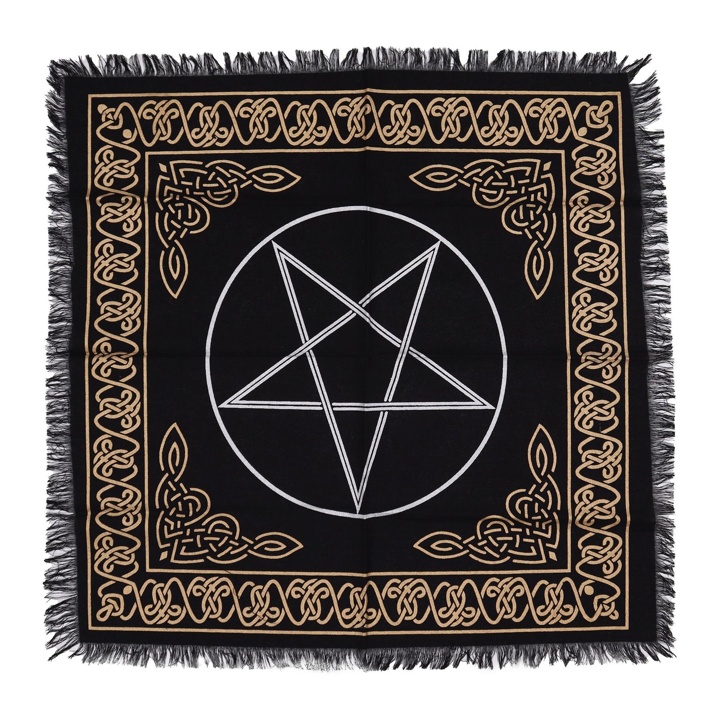 “Five points, one circle, infinite protection and balance.”
This Mystic Fringed Altar Cloth – Pentagon is a sacred 50cm x 50cm cotton cloth, designed to empower your rituals, spellwork, and meditative practices. The pentagon, an ancient symbol in magical traditions, represents the five elements—earth, air, fire, water, and spirit—woven together in harmony. Its geometric precision channels balance, protection, and focused energy within your sacred space.
In folklore and witchcraft, the pentagon (often conn