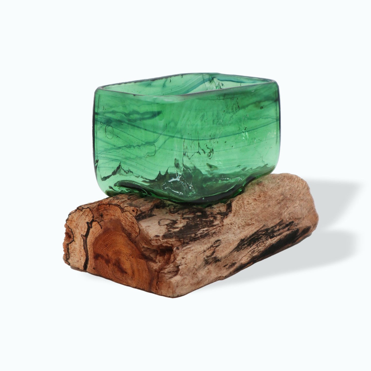 Recycled Beer Bottles – Square Bowl on Wood