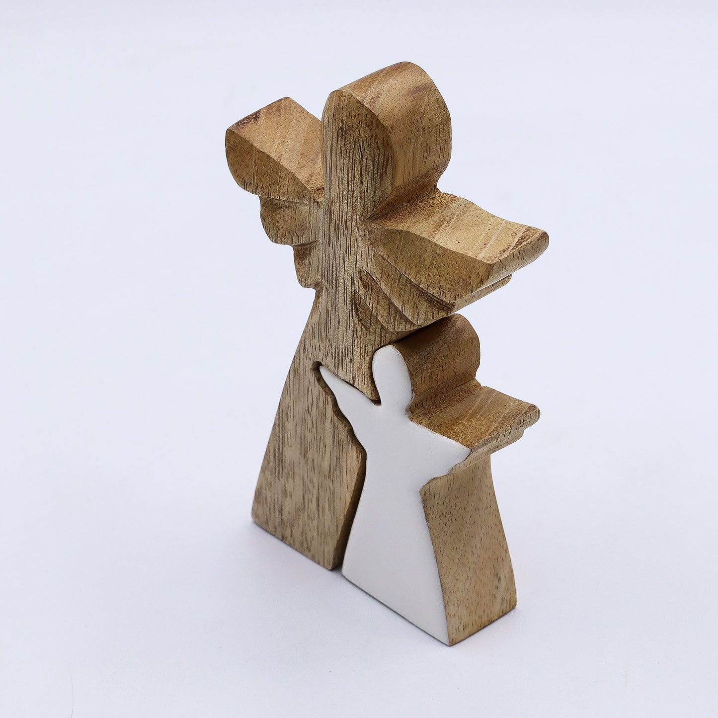 Mango Wood Angel in Angel – White Enamel Detail