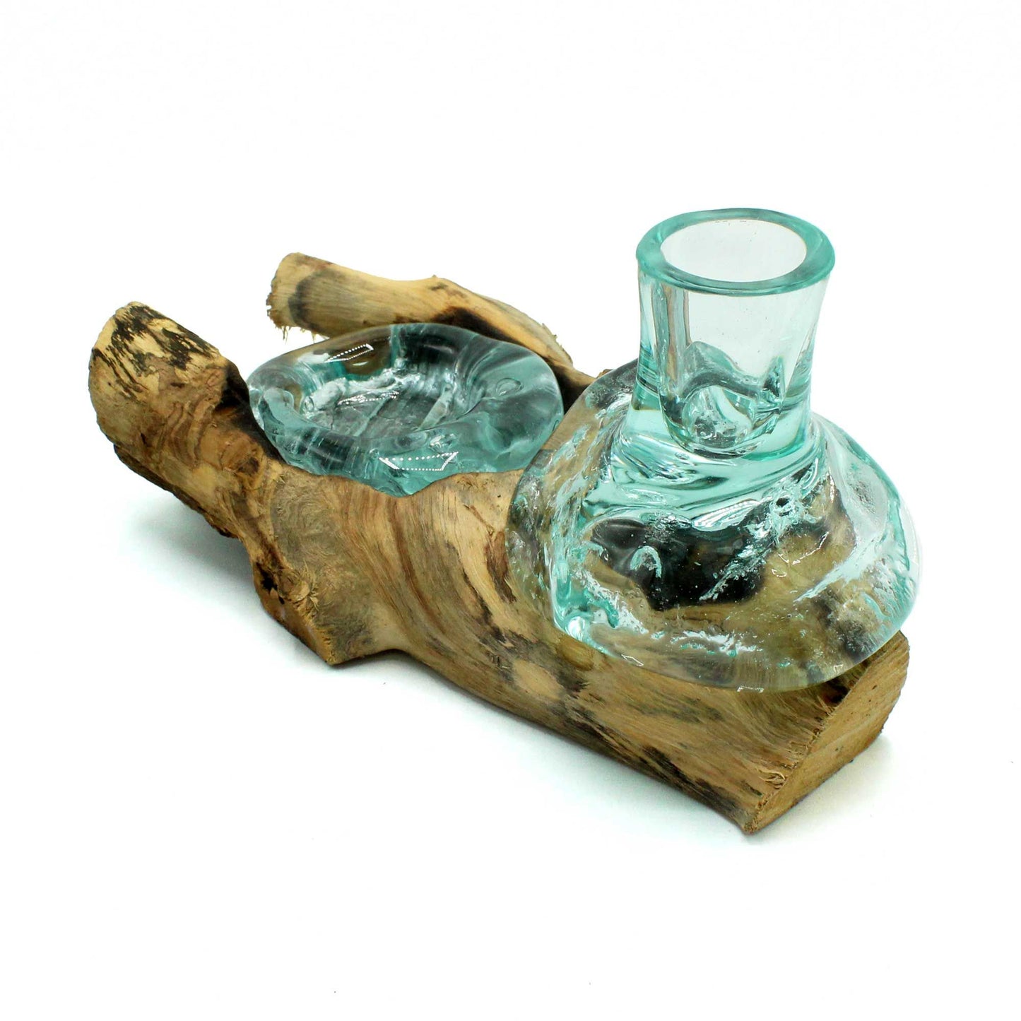 Molten Glass Small Flower Vase & Tealight Holder on Wood