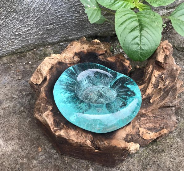 Molten Glass on Wood – Handmade Candle Holder
