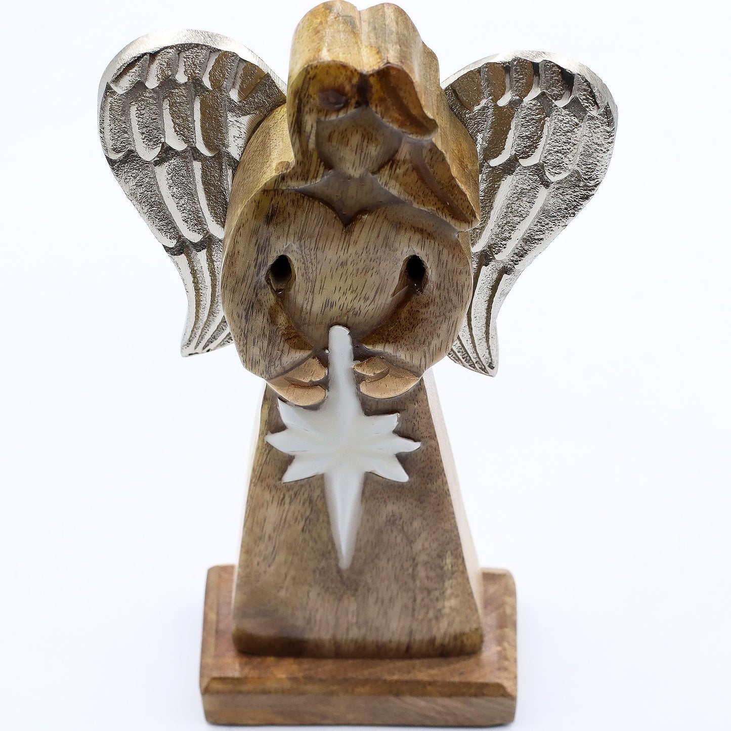 Large Mango Wood Peace Angel – Metal Wings & Enamel Detail