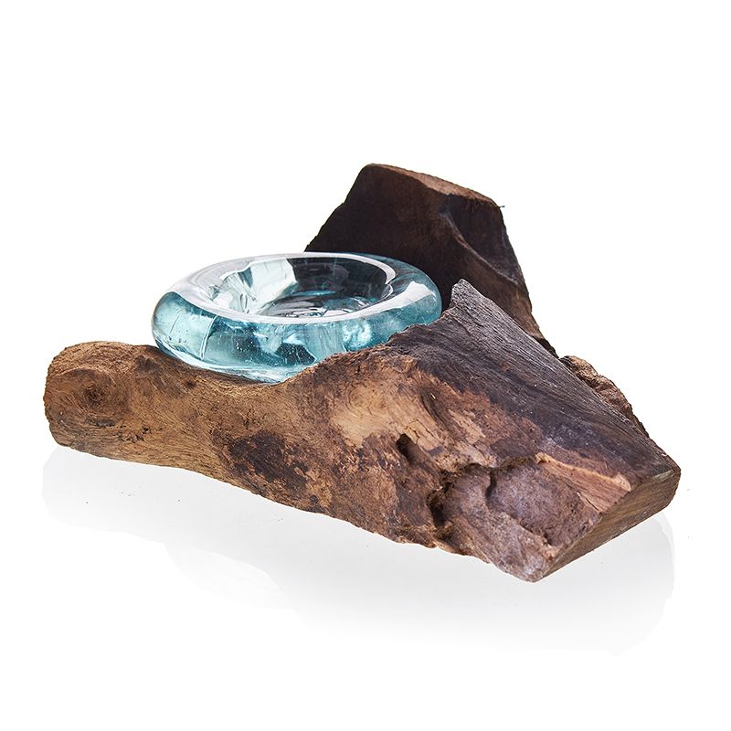 Molten Glass on Wood – Handmade Candle Holder