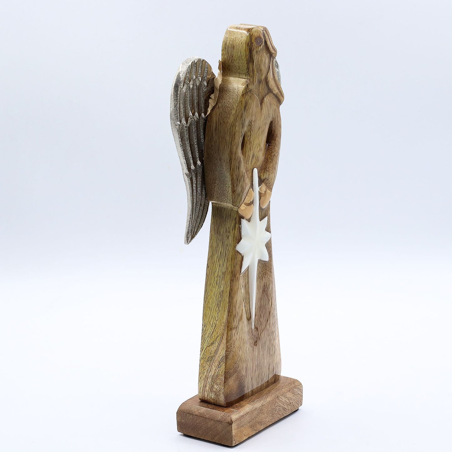 Large Mango Wood Peace Angel – Metal Wings & Enamel Detail