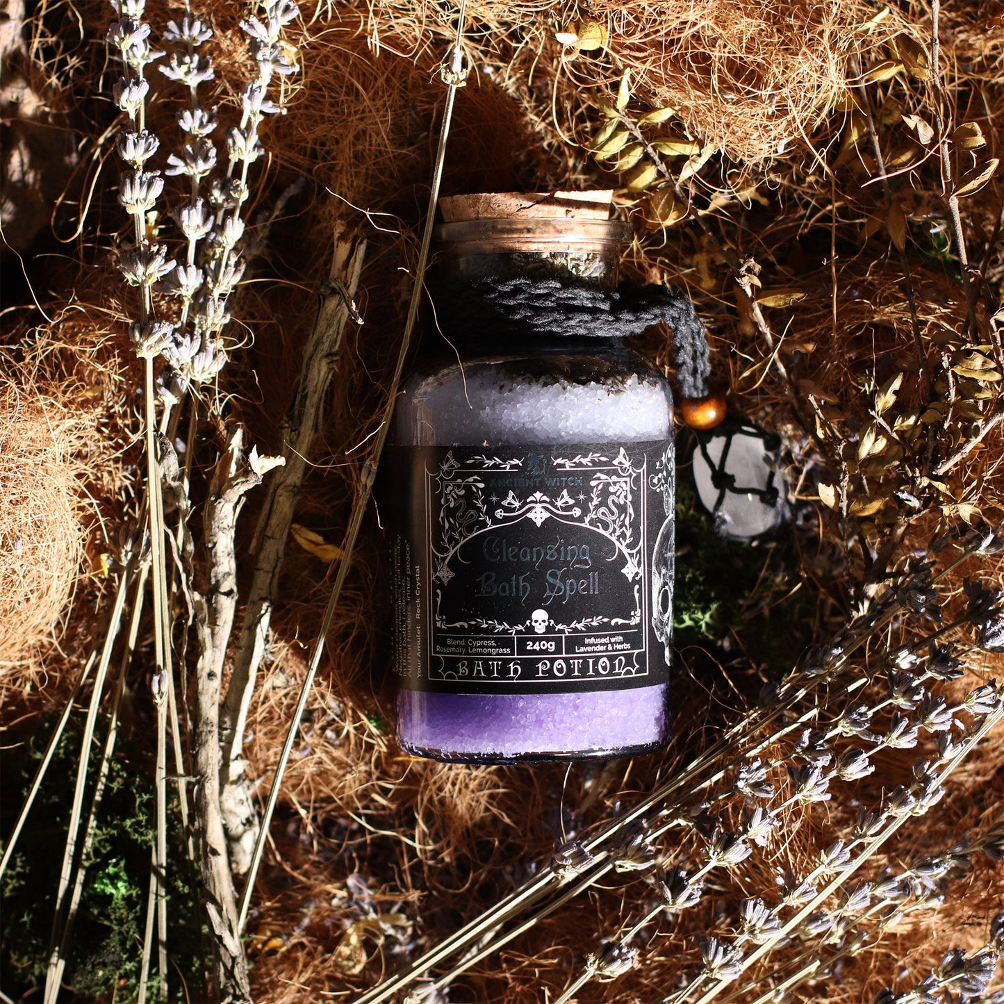 Ancient Witch Cleansing Bath Spell Potion & Rock Crystal Amulet