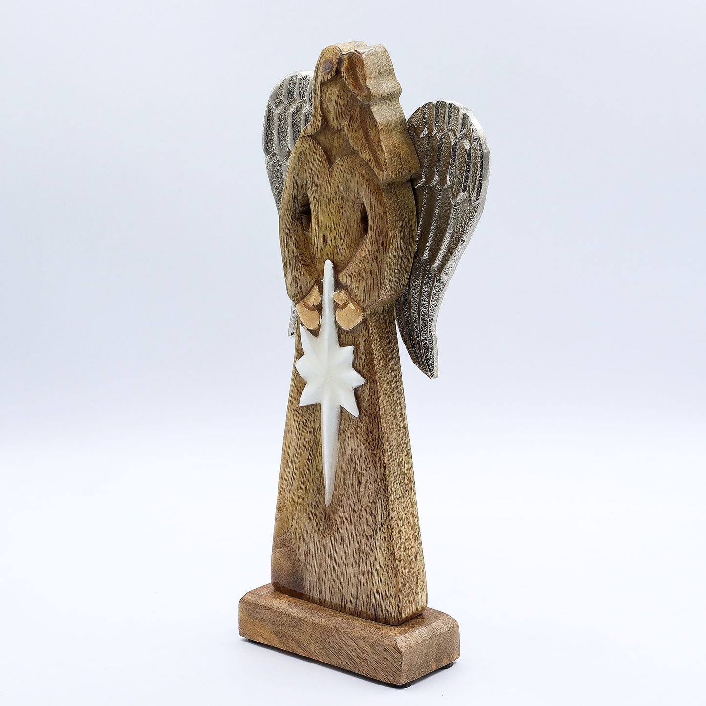 Large Mango Wood Peace Angel – Metal Wings & Enamel Detail