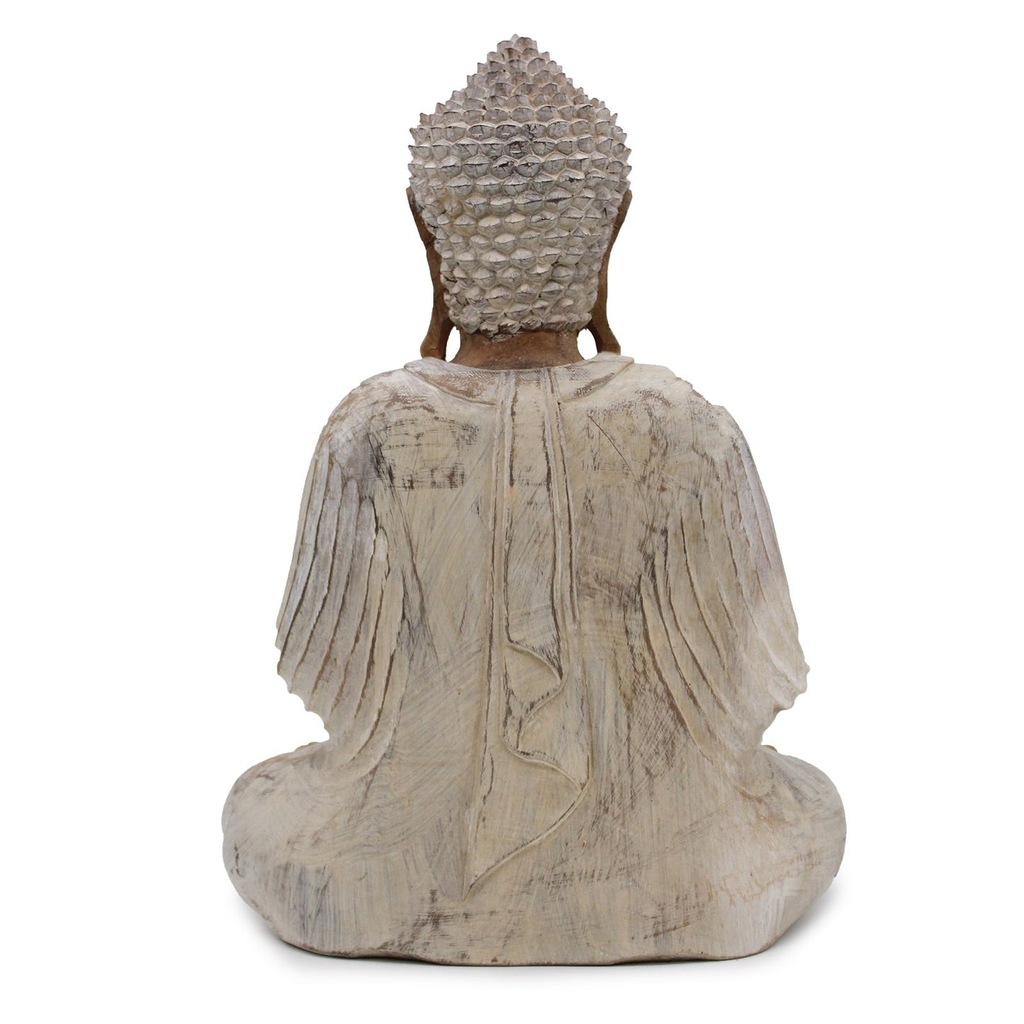 Buddha Statue Whitewash – 40cm Teaching Transmission Mudra | Carved Wood Symbol of Wisdom & Dharma