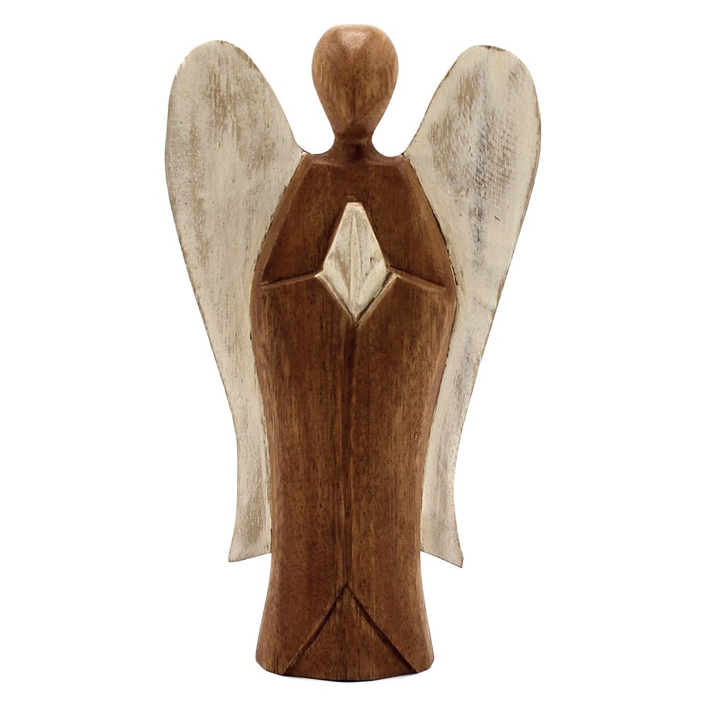 “Hati-hati” is the Indonesian phrase for “take care” – a blessing carved into every Hati-Hati Angel.
This Hati-Hati Peace Angel stands 20cm tall and has been lovingly hand-carved by artisans in rural Indonesia. Shaped from sustainable wood, sun-dried, polished, and delicately painted, each angel radiates calm, serenity, and the quiet strength of inner peace.
The phrase hati-hati is more than a reminder to be careful; it is an offering of care, a gentle prayer of safety and mindfulness spoken daily in Indo
