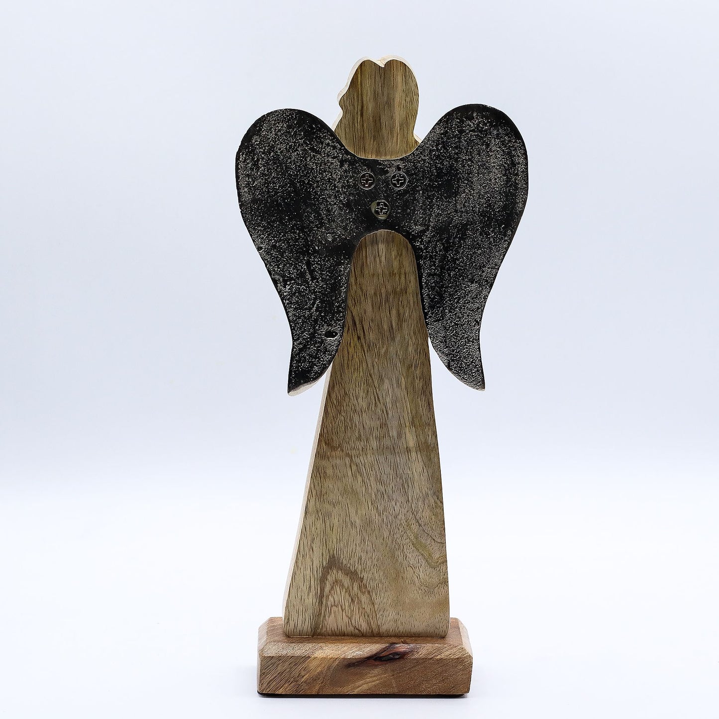 Large Mango Wood Peace Angel – Metal Wings & Enamel Detail