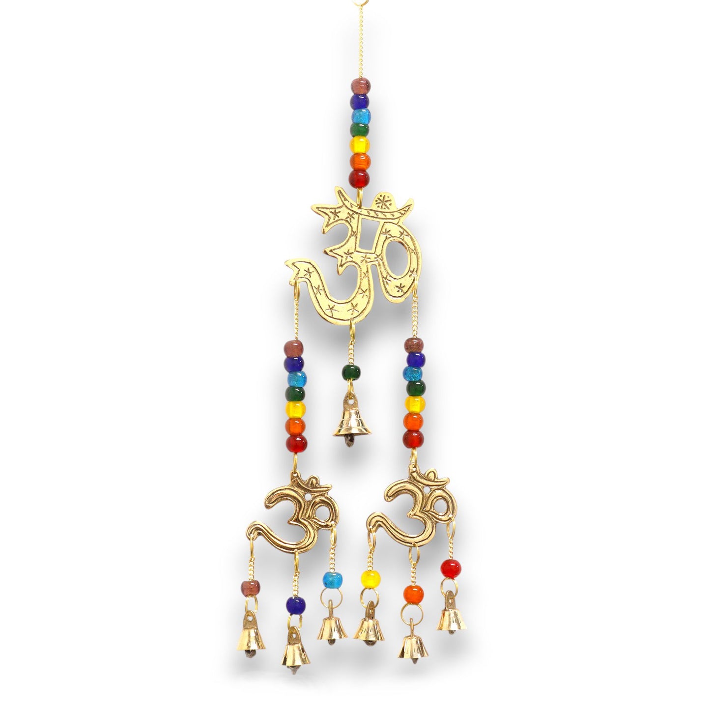 Invite calm, balance, and spiritual resonance into your surroundings with these Indian Chimes featuring the sacred Brass Om symbol. Representing the universal sound of peace and creation, Om sits at the heart of this piece, radiating harmony into any room. Colourful chakra beads — aligned with the seven energy centres of the body — add a vibrant, intentional touch that enhances meditation, relaxation, and mindful practice.
Below, seven finely tuned brass bells release gentle, melodic tones that soothe the