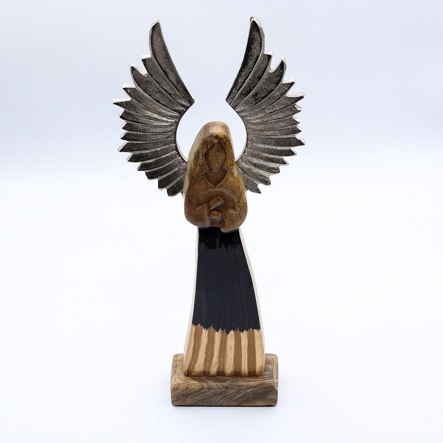 Large Mango Wood Guardian Angel – Metal Wings & Enamel Detail