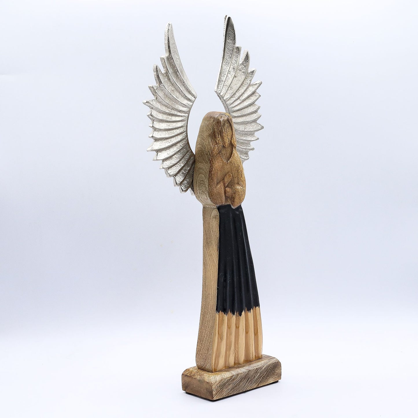 Large Mango Wood Guardian Angel – Metal Wings & Enamel Detail