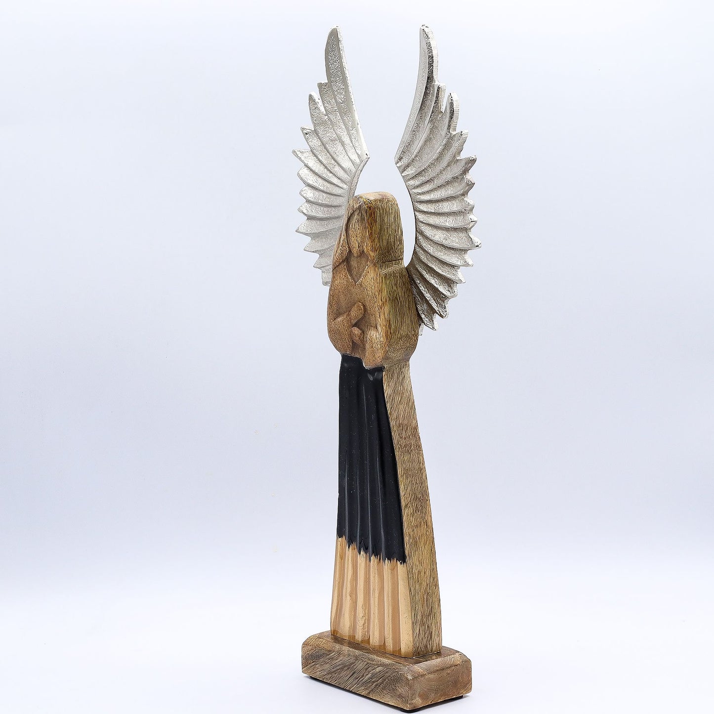 Large Mango Wood Guardian Angel – Metal Wings & Enamel Detail