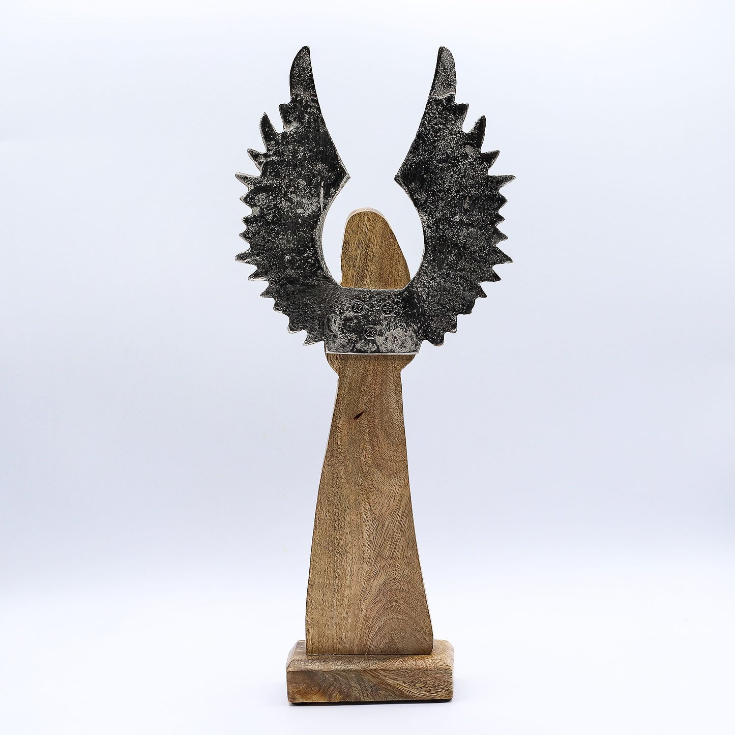 Large Mango Wood Guardian Angel – Metal Wings & Enamel Detail