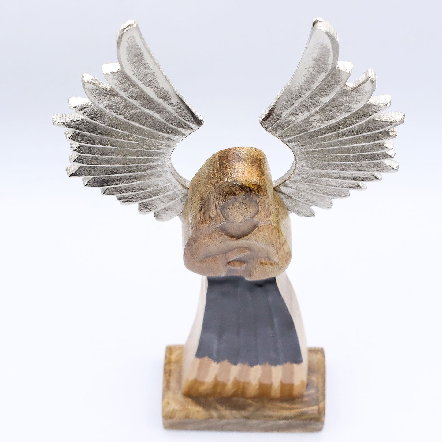 Large Mango Wood Guardian Angel – Metal Wings & Enamel Detail