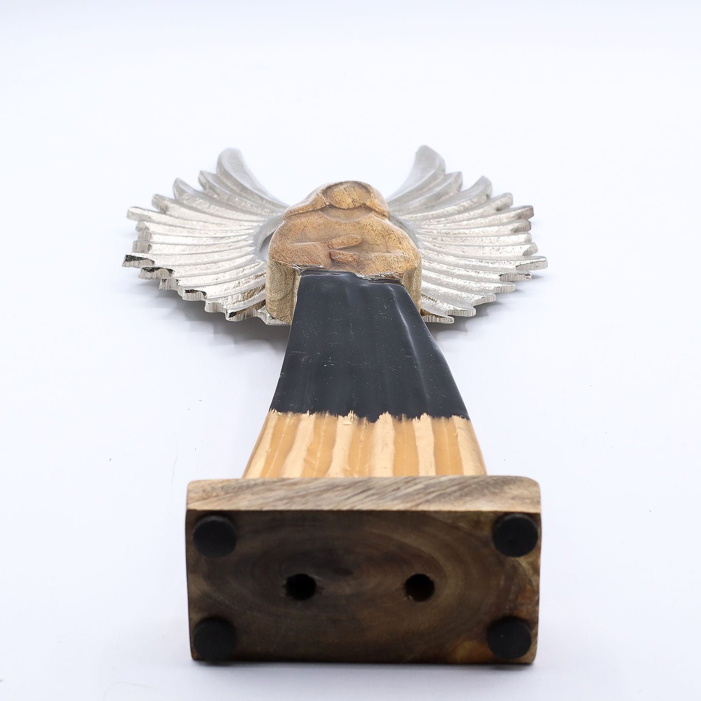 Large Mango Wood Guardian Angel – Metal Wings & Enamel Detail