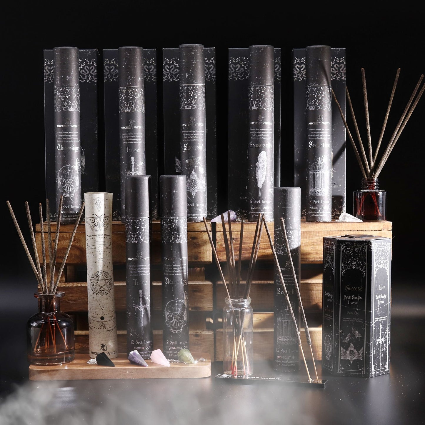 Seduction Spell Incense – Midnight Oud Ritual Set with Amethyst Pendulum