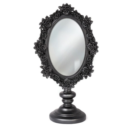 Enhance your boudoir with Alchemy Gothic's black rose mirror – a perfect dressing table piece or gift for lovers of gothic elegance and dark romance.