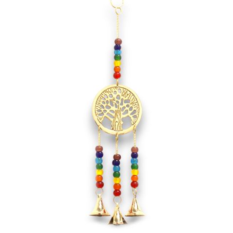 Featuring a beautifully detailed Tree of Life motif, this piece is complemented by vibrant chakra beads and three soothing brass bells. It’s a versatile décor item, ideal for meditation spaces, gardens, or any home environment looking for a touch of serenity. 
The addition of chakra beads, representing the seven energy centres, adds depth to this chime's appeal.